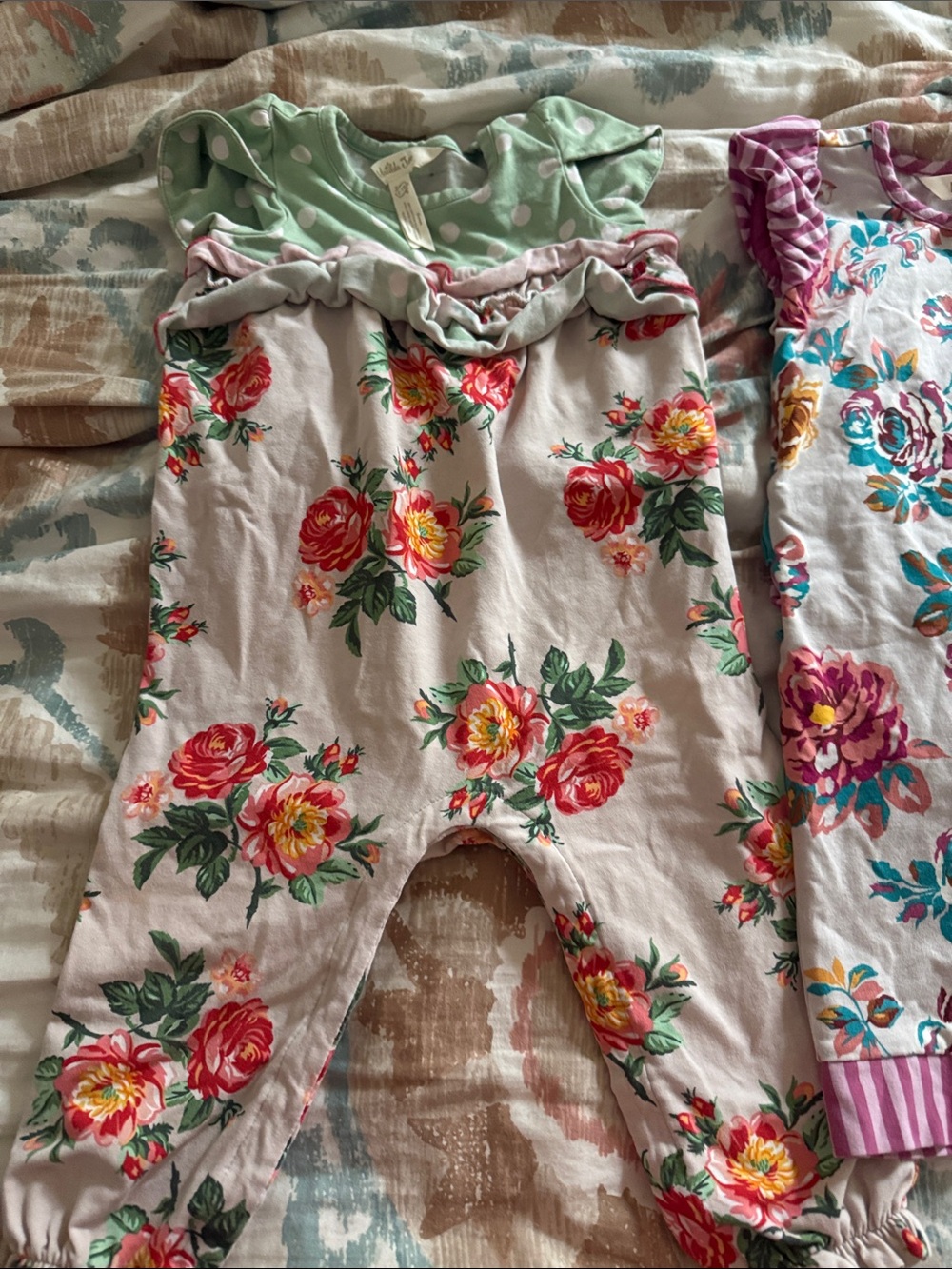 Matilda Jane 12/18m Floral Ruffle Baby Romper in Pink and Green